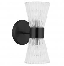 Dainolite VIE-112W-MB - 2 Light Incandescent Vanity Matte Black with Clear Ribbed Glass