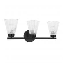  VIE-223W-MB - 3LT Incandescent Vanity, MB with CLR Ribbed Glass