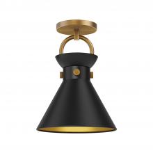  SF412009AGMB - Emerson 9-in Aged Gold/Matte Black 1 Light Semi Flush Mount