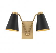 Savoy House Meridian M90076MBKNB - 2-Light Wall Sconce in Matte Black with Natural Brass